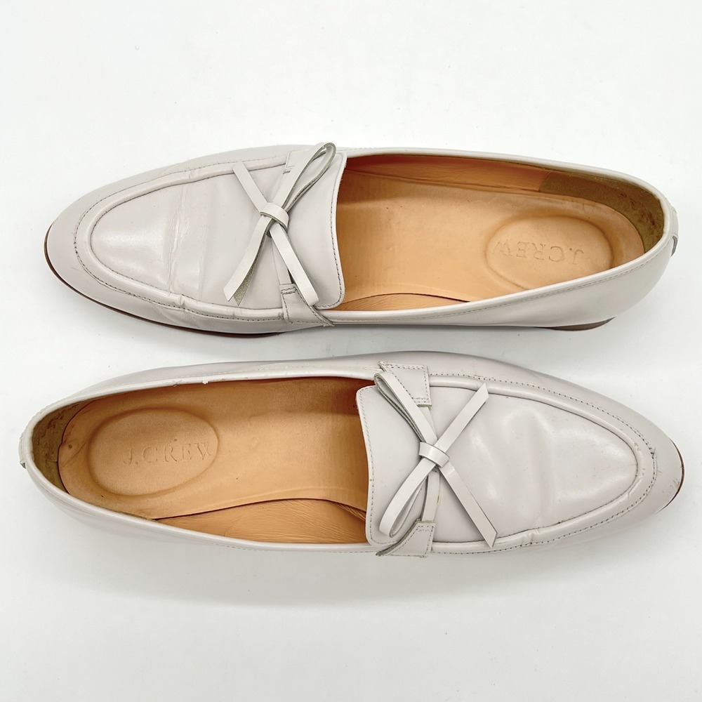 J. CREW Loafers Slip-On Low Heel Loafers Bone White Leather with Bow $248 MSRP